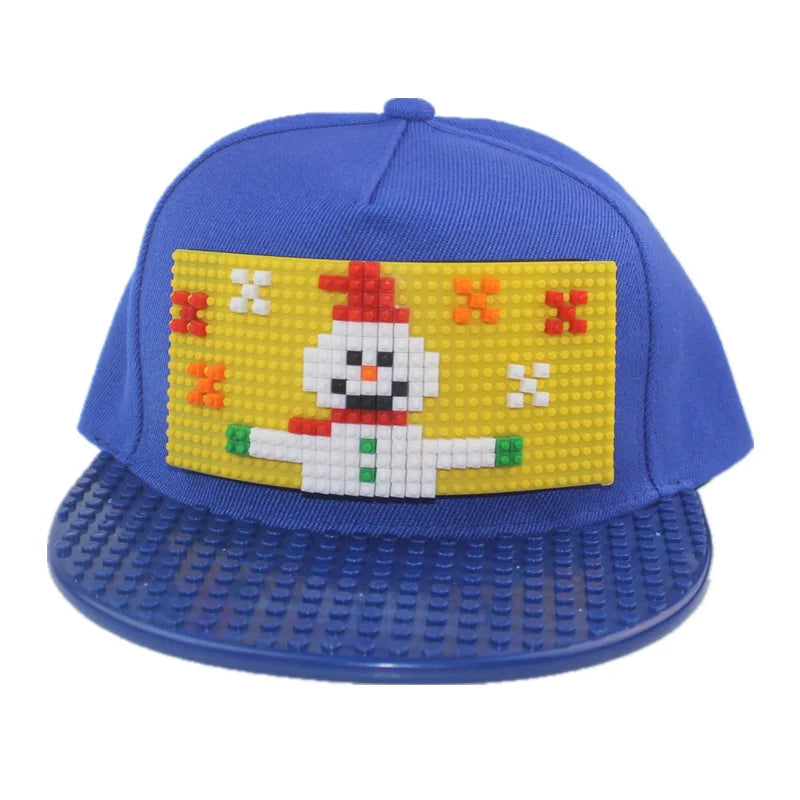 Tegneserie-patchwork-baseballkasketter, DIY-blokke, snapback-kasketter, hiphop-kasketter til mænd og kvinder, aftagelige pixel-kasketter, dad hats, kasketter til børn og voksne