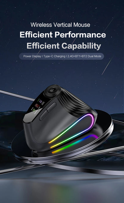 Wireless Ergonomic Mouse with Smart Flying Scroll, Bluetooth & 2.4G Rechargeable RGB Backlit Ergonomic Mouse, Adjustable DPI Gaming Mouse for PC, Laptop & Mac