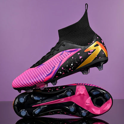 Nouvelles chaussures de football pour hommes, antidérapantes, pour futsal, à haute cheville, pour intérieur et extérieur, chaussures de sport de haute qualité, bottes de football ultralégères antidérapantes