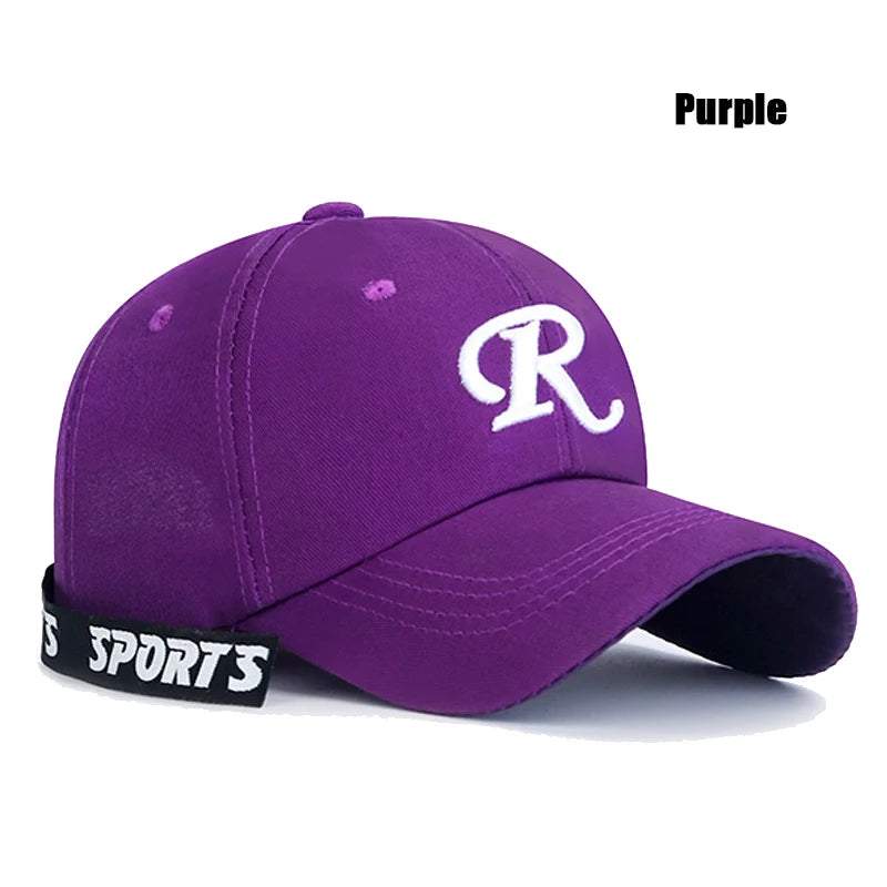 R letter Ribbon Embroidery Cotton Adjustable Hard Top Baseball Cap Sun Hat Trucker Hats Hip Hop Caps
