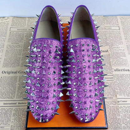 Modne niebieskie mokasyny z ćwiekami dla mężczyzn – luksusowe, ręcznie wykonane, wsuwane, eleganckie buty męskie, buty ślubne