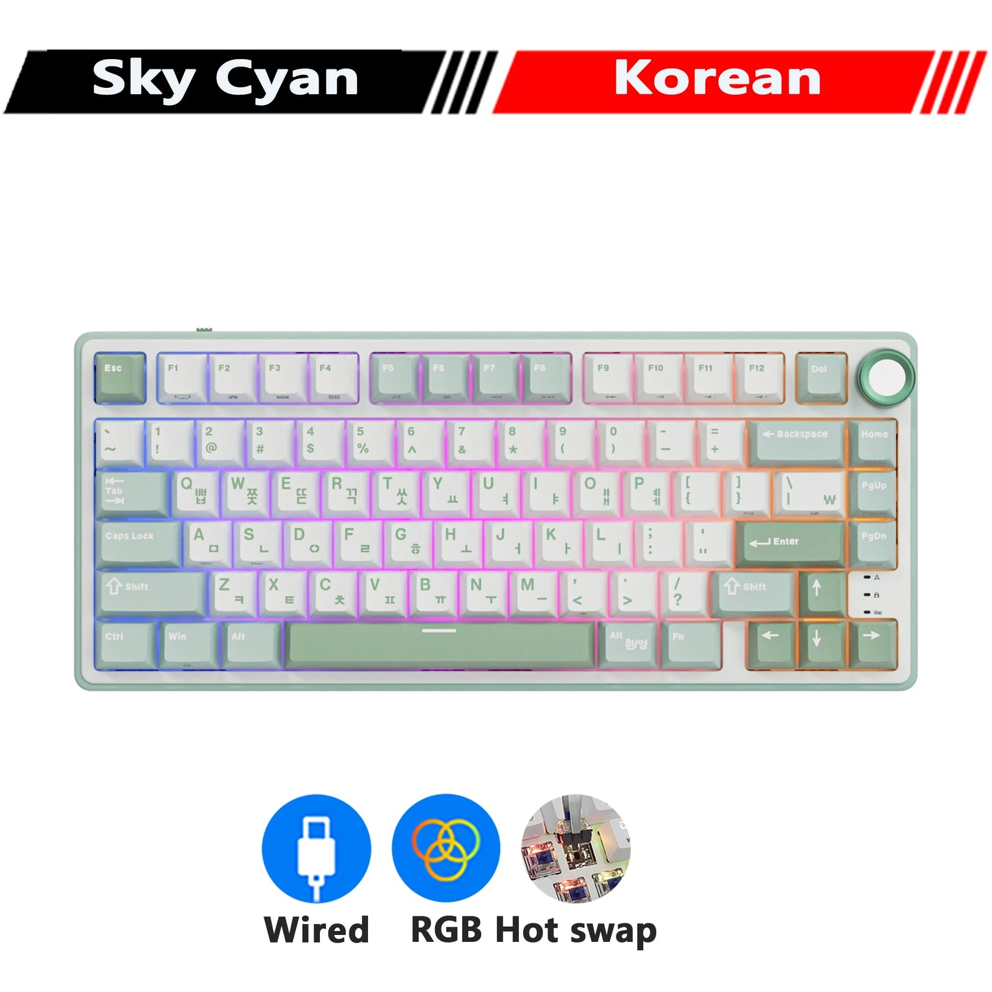 RK R75 Royal Kludge Wired Mechanical Keyboard 80 Keys 80% Gasket RGB Backlit Hot-swappable Gaming Keyboard with MDA PBT Keycaps