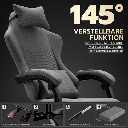 Gaming Chair Fabric Office Chair, Massage Gaming Chair with Headrest, Ergonomic Racing Gaming Seat with Footrest, for Relaxing