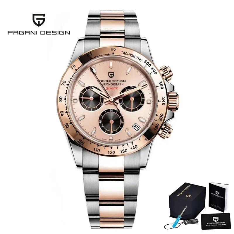 PAGANI DESIGN – Nouvelle montre pour homme, modèle de luxe à quartz en or rose, chronographe sportif étanche jusqu'à 100 m