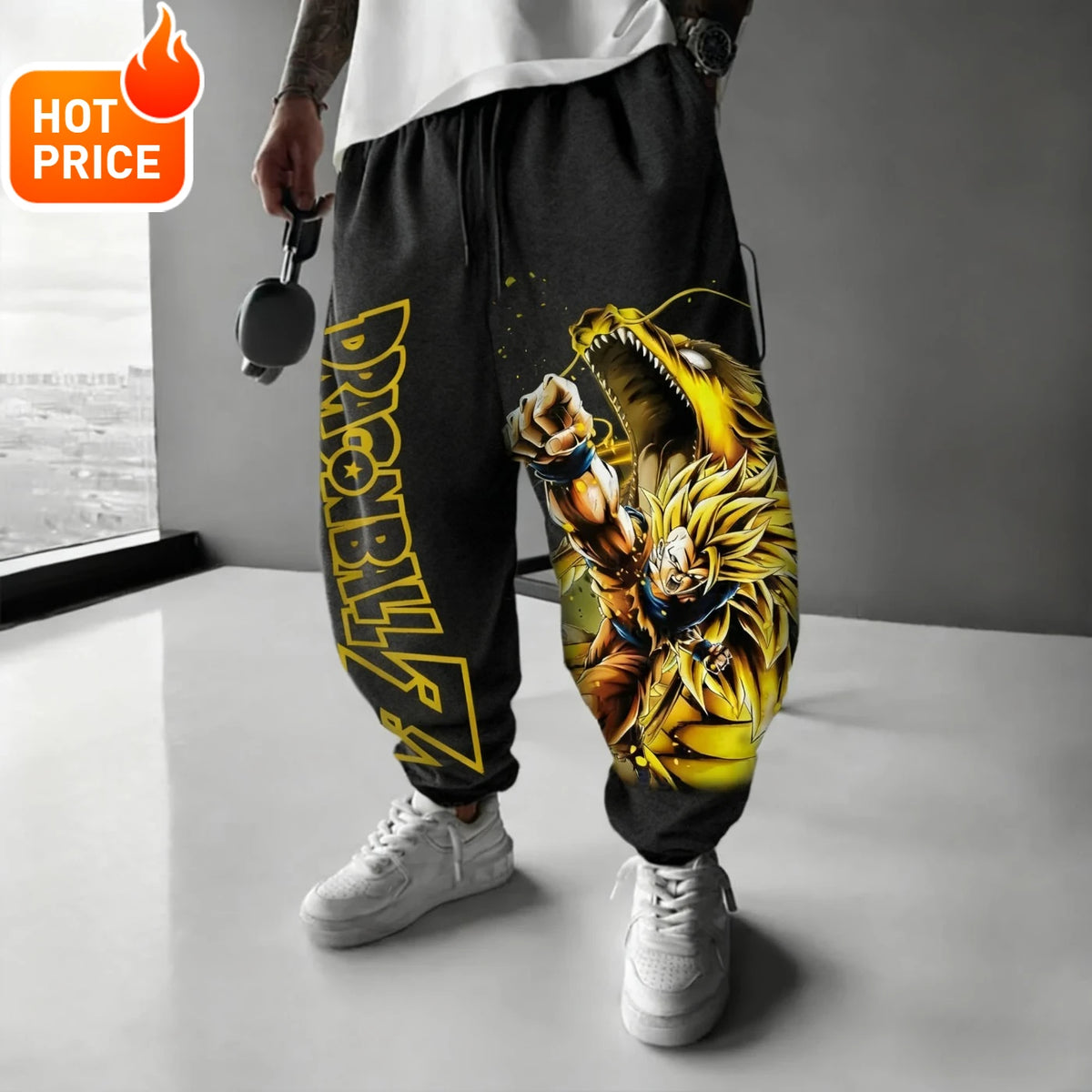 Son Goku Anime Dragon Ball Harajuku vinterbukser i bomuld til mænd Super Saiyan streetwear afslappede sweatpants med manchetter til kvinder unisex Y2K