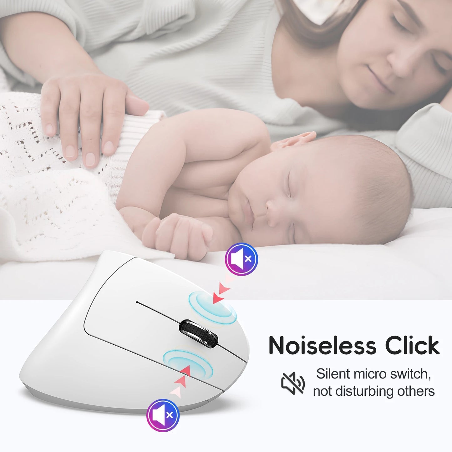 Dual Mode Wireless Vertical Mouse Bluetooth 5.1 Silent Ergonomic Mouse with 6 Buttons, Rechargeable Type-C 2400 DPI Vertical Mouse for Office Laptop PC