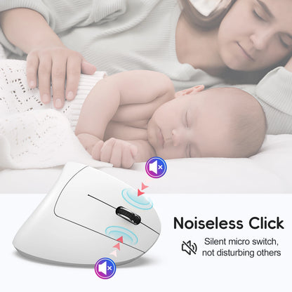 Dual Mode Wireless Vertical Mouse Bluetooth 5.1 Silent Ergonomic Mouse with 6 Buttons, Rechargeable Type-C 2400 DPI Vertical Mouse for Office Laptop PC