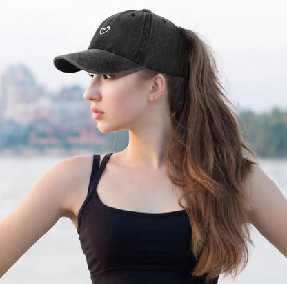 Ponytail Hats for Women - Distressed Hat with Ponytail Hole for Women Baseball Cap