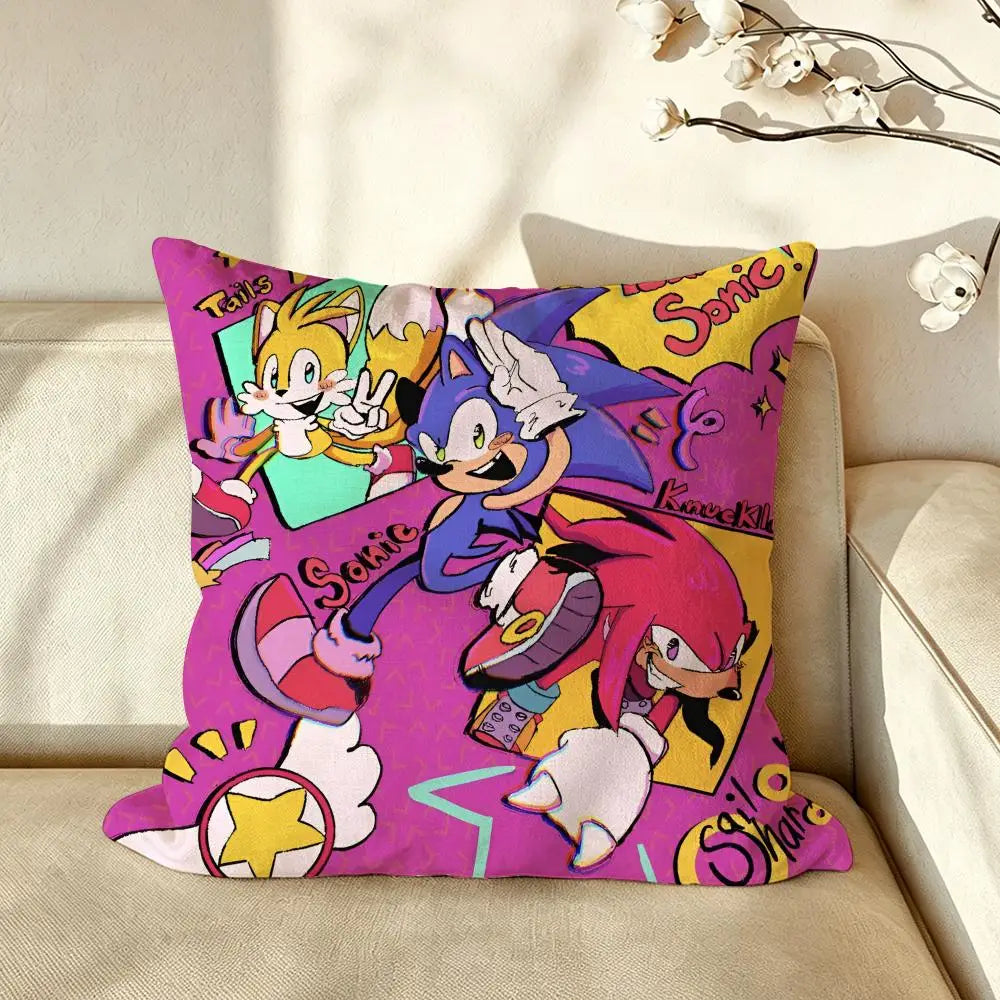 Character S-Sonic the H-Hedgehog Cushion Cover Pillow Case Anti-dustmite Pillowcase Silky Short Plush Sofa Cushion Cover hot