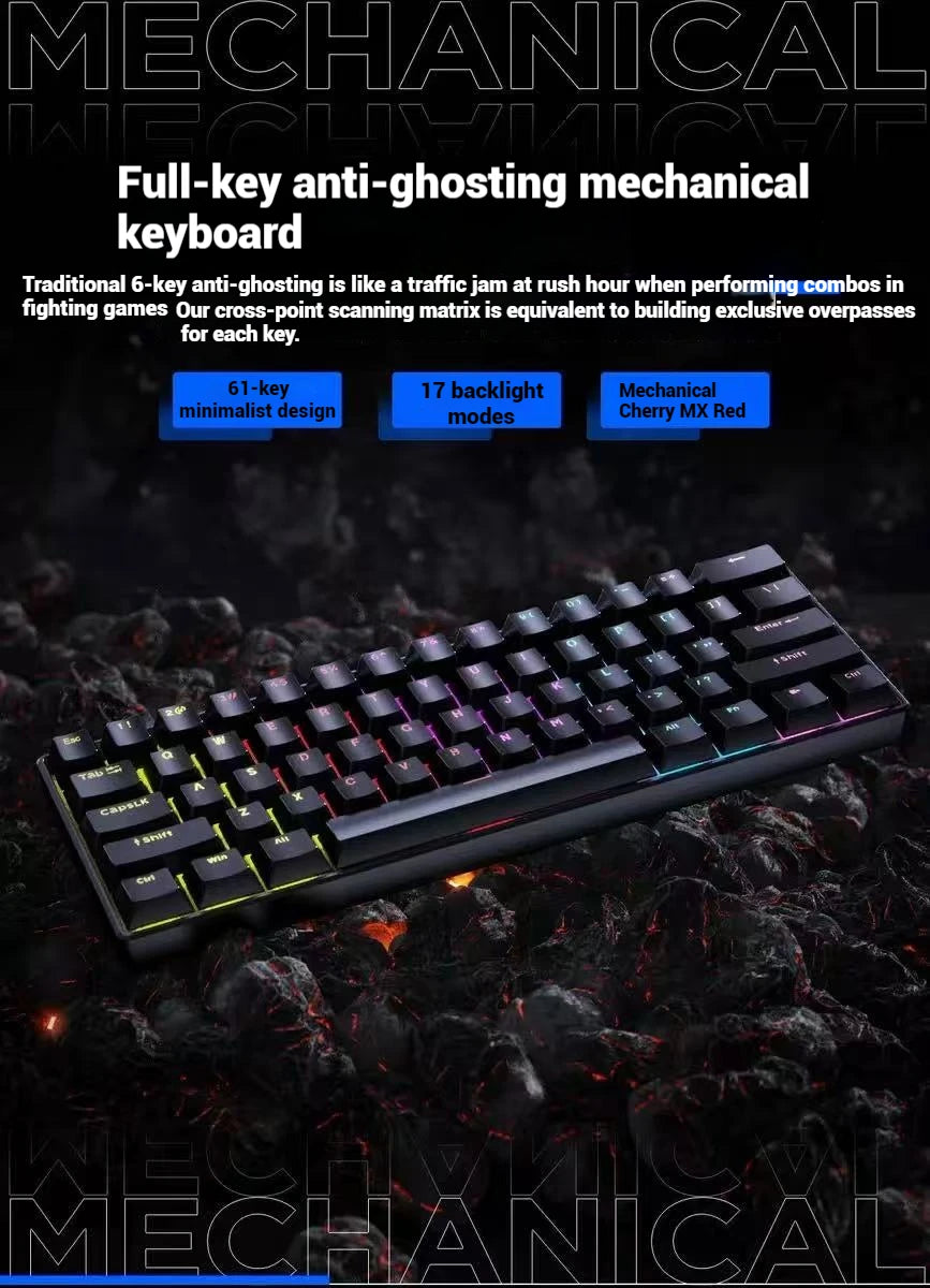 2026 New USB Gaming Mechanical Mini Keyboard Red Switch RGB Backlit 61 Keys Wired Feel for Game/Office