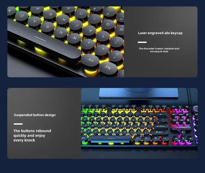 Mechanical Gaming Keyboard USB Wired 104-Key Gaming Keyboard for PC, Laptop & Desktop, Steampunk English Keyboard for Gaming, Office & Typing