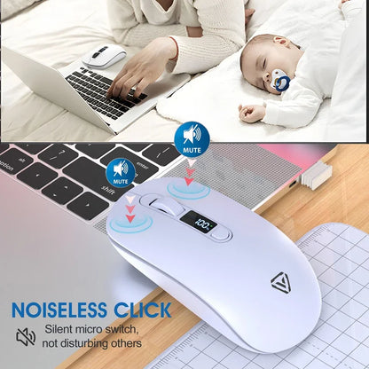 Lenovo Wireless Mouse Bluetooth 2.4G Rechargeable Silent Mouse with Smart Display, Dual Mode Bluetooth Wireless Mouse for Laptop, Desktop & Office