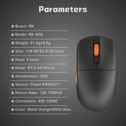 RK Royal Kludge M30 Bluetooth Wireless Mouse PAW3311 41g Lightweight 12000dpi Tri-Mode Gamer Computer Mouse Ergonomic Software