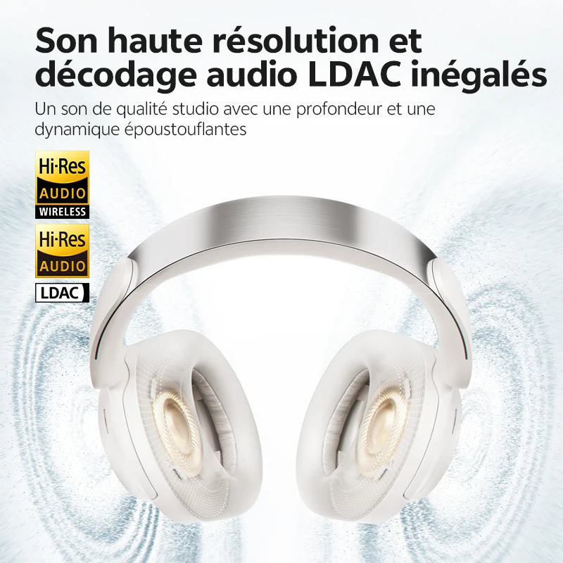 QCY H3S -56dB ANC adaptativa Auriculares Bluetooth 6.0 circumaurales – Auriculares inalámbricos Hi-Res LDAC, batería de 102H, sonido espacial con doble transductor