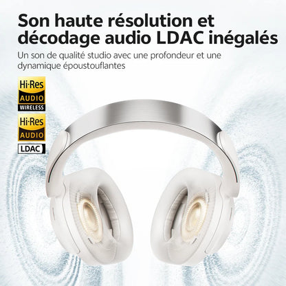 QCY H3S -56dB ANC adaptativa Auriculares Bluetooth 6.0 circumaurales – Auriculares inalámbricos Hi-Res LDAC, batería de 102H, sonido espacial con doble transductor