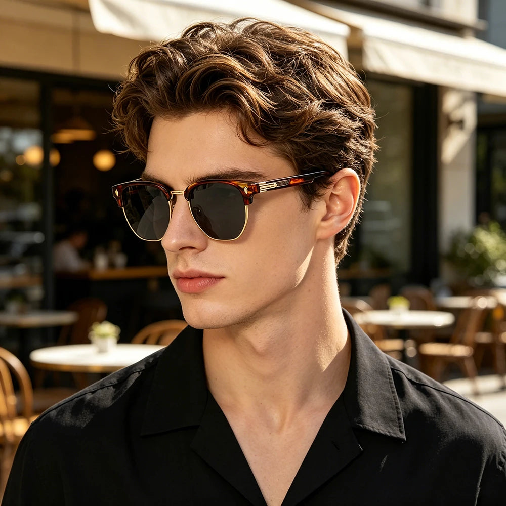 CLOUT GOGGLES Business Sunglasses Male Female Metal Polygon Rivet Half Frame Outdoor Driving Ultraviolet Protection Sun Glasses