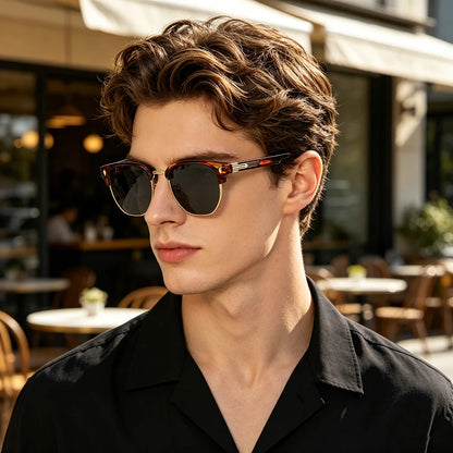 CLOUT GOGGLES Business Sunglasses Male Female Metal Polygon Rivet Half Frame Outdoor Driving Ultraviolet Protection Sun Glasses