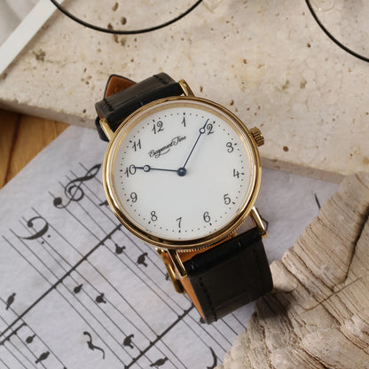 【Escapement Time】Quartz Movement Watch 38.5mm Case Enamel White Waterproof 50M Blue Heat Treatment Hand