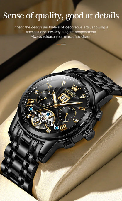 OLEVS 9910 Original Men's Automatic Mechanical Watch Luxury Skeleton Stainless steel Waterproof Luminous Watches