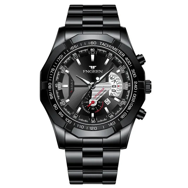 Men’s wristwatch, military, casual or sporty style, quartz, from a prestigious brand, made entirely of steel, water-resistant