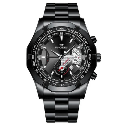Men’s wristwatch, military, casual or sporty style, quartz, from a prestigious brand, made entirely of steel, water-resistant