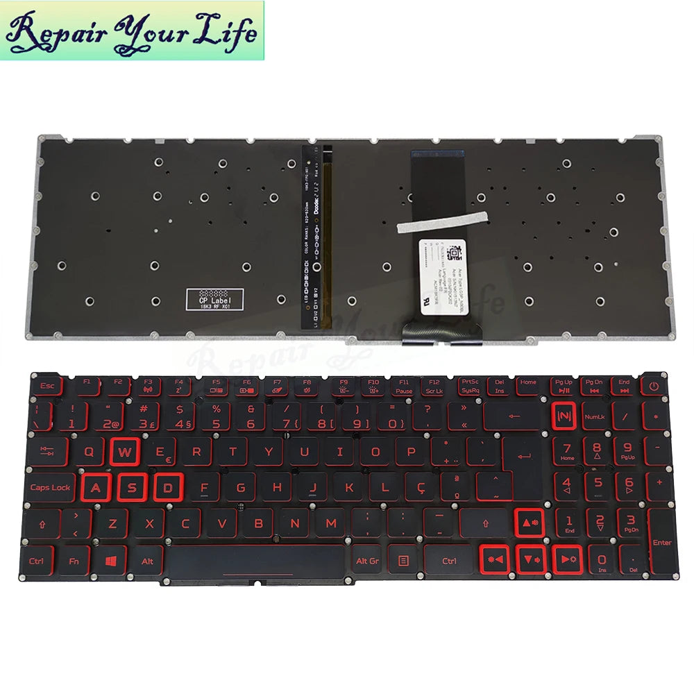 Teclado retroiluminado PT-BR Brazil US RU para Acer Nitro 5 AN515-54 AN515-43 AN517-52 AN517-51 AN517-54 AN715-51 Spain LA IT TR GR FR