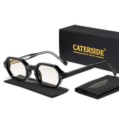 CATERSIDE Polygon Sunglasses Fashion Men Small Frame Gradient Lens Sun Glasses for Summer Beach Party Ideal Choice for Gifts