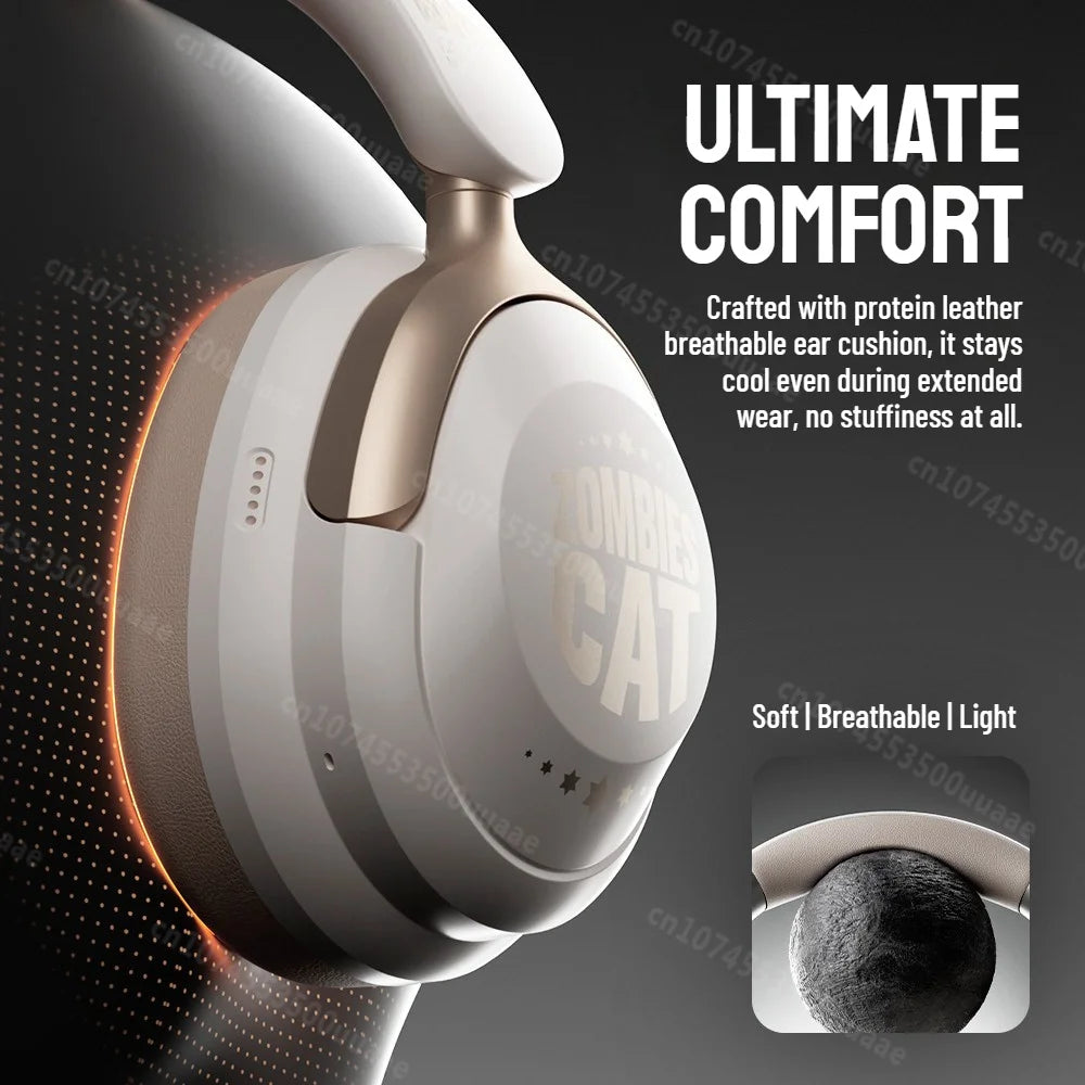 Zombies Cat S10 ANC Bluetooth Headphones with 45dB Noise Cancellation, HiFi Stereo Wireless Over-Ear Headset with Mic