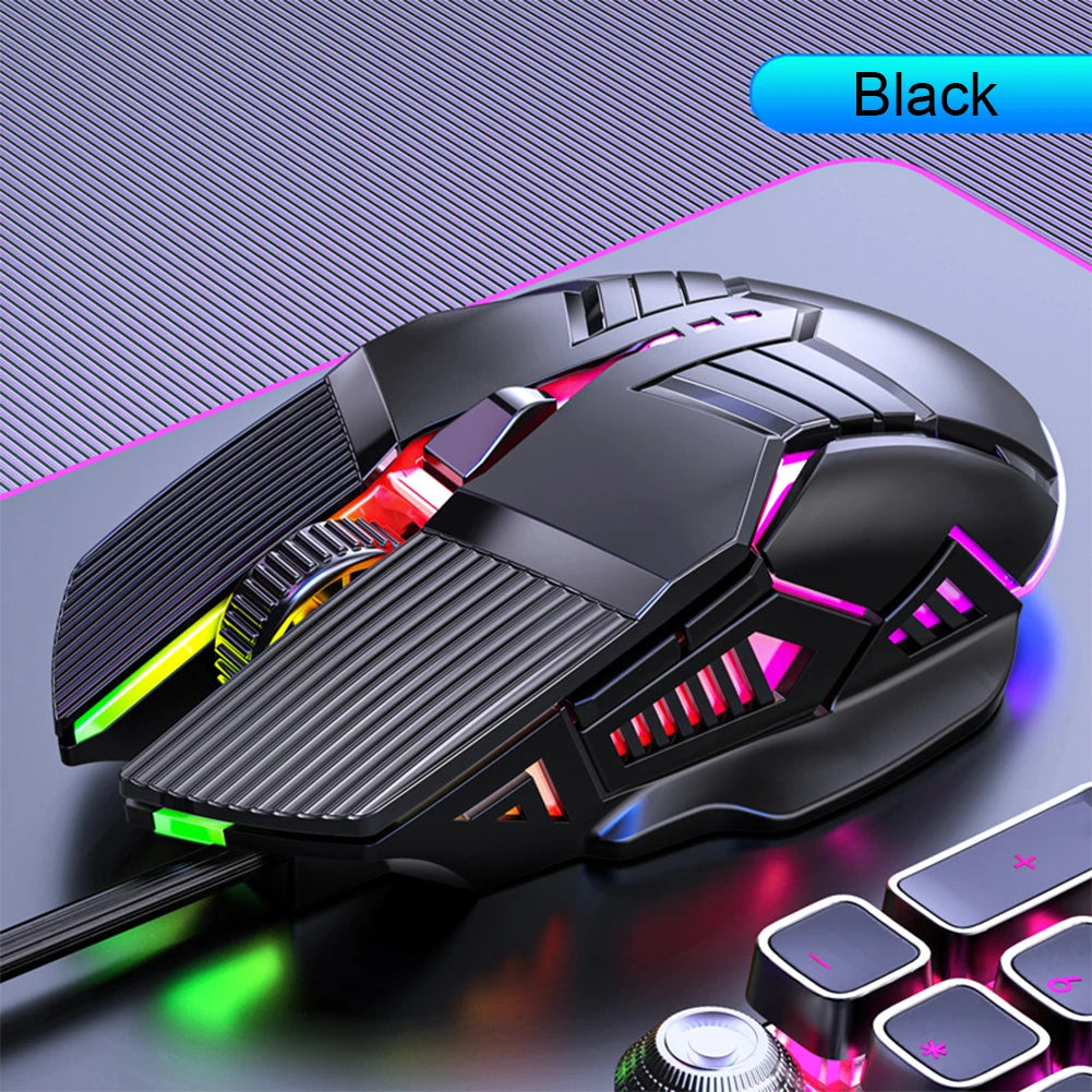 3200DPI ergonomisk trådbunden gamingmus USB datormus gamingmus med RGB-bakgrundsbelysning 6 knappar LED tyst mus för PC och laptop