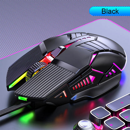 3200DPI ergonomisk trådbunden gamingmus USB datormus gamingmus med RGB-bakgrundsbelysning 6 knappar LED tyst mus för PC och laptop