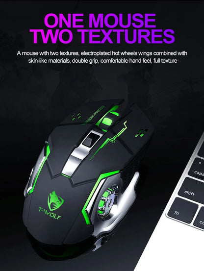 Rechargeable Wireless Gaming Mouse with RGB Backlit, Silent Click, Ergonomic Optical Wireless Mouse for PC, Laptop & Desktop, 2400 DPI