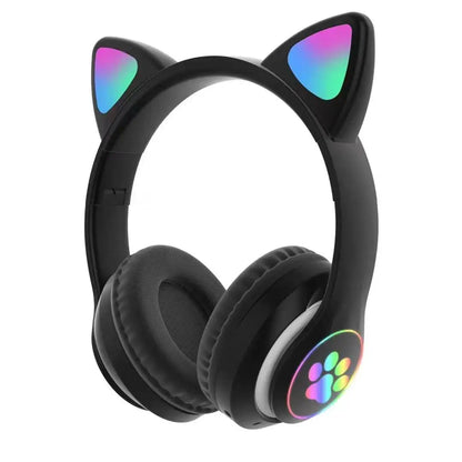 Cute Cat Ear Bluetooth Wireless Headphones with LED Lights – Kids Foldable Stereo Headset with Microphone, Bluetooth 5.0 Gaming & Music Headphones
