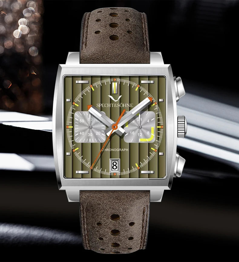 Specht&Sohne New Arrivals Japan VK64 Chronograph Men Quartz Watch 316L Stainless Steel Leather Strap Luminous Waterproof 30M