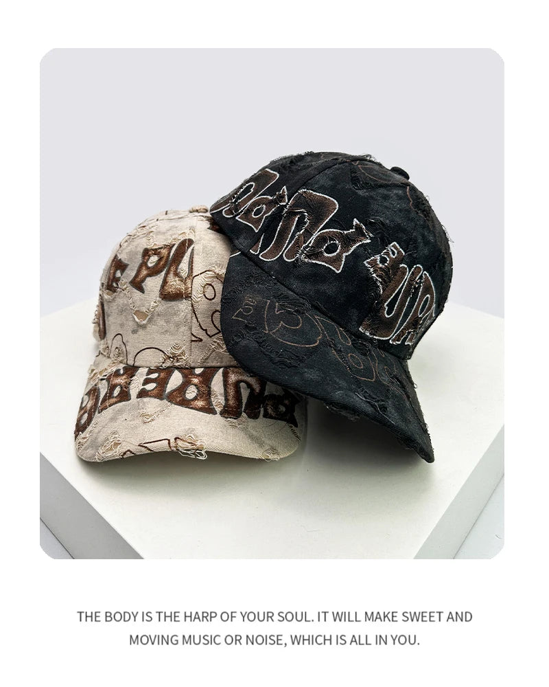 New Unisex American Vintage Letter Personal Baseball Hats Breathable Broken Style Sunshade Peaked Caps Versatile Fashion Street