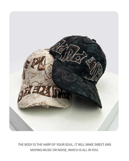 New Unisex American Vintage Letter Personal Baseball Hats Breathable Broken Style Sunshade Peaked Caps Versatile Fashion Street