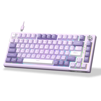 MageGee SKY81 Teclado mecánico gaming 75%, RGB, gasket, hot swappable, con cable, personalizable, sonido cremoso, amortiguación acústica y perilla