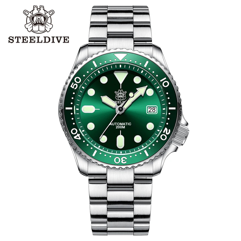 Mechanical Watch For Men STEELDIVE SD1973 Japan NH35 Automatic Movement Ceramic Bezel 200M Waterproof Classic Dive Small Abalone