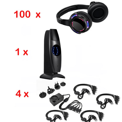 Silent Disco Wireless Headphones with LED Rechargeable Battery RF System for Silent Parties,Clubs,Meeting,Concert