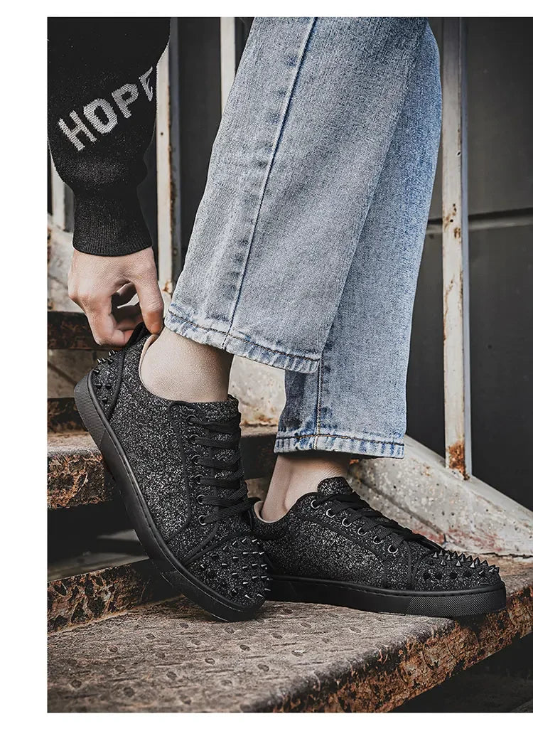 2025 New Men's Casual Shoes Comfortable Soft Punk Style Board Shoes Fashion Nail Anti Slip Wear Resistant Personalized Sneakers