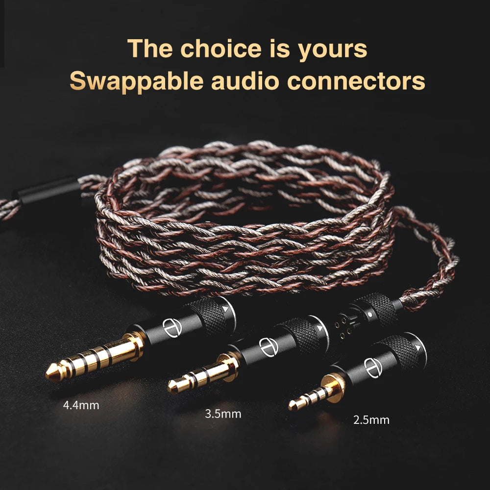 TRN RedChain Upgrade Cable Silver-Plated Copper OFC Copper Earphone Cable with Swappable 2.5mm 3.5mm 4.4mm Connectors for TRN IEM Headphones