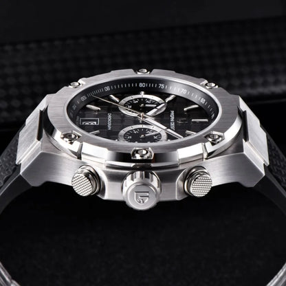PAGANI DESIGN PD-YS032 Men's Quartz Watch 44mm Japan VK64 Movt Stainless Steel Case Rubber Strap Sapphire Glass 100M Waterproof