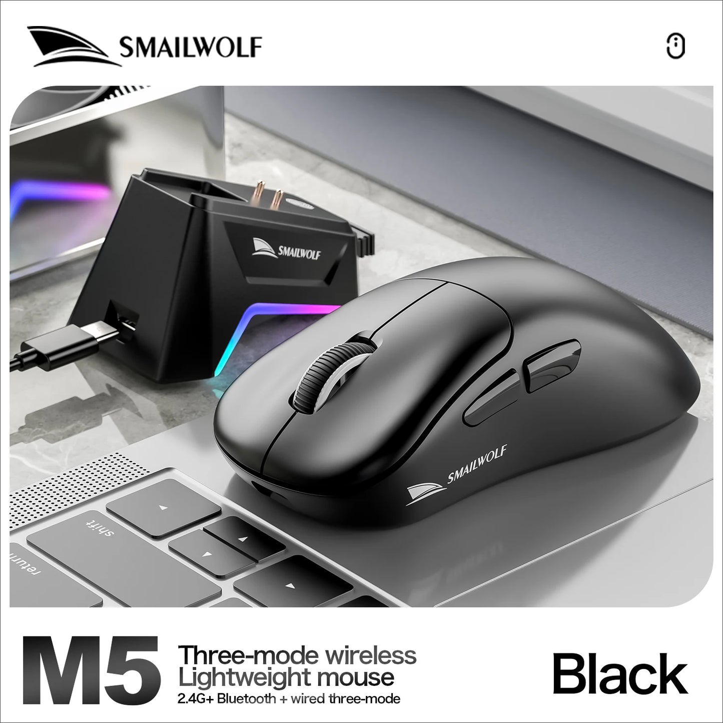 K-Snake X11 Bluetooth Wireless Gaming Mouse, Tri-Mode RGB Rechargeable Mouse with PAW3311 Sensor, 12000 DPI Magnetic Charging Gaming Mouse for PC, Laptop & Office