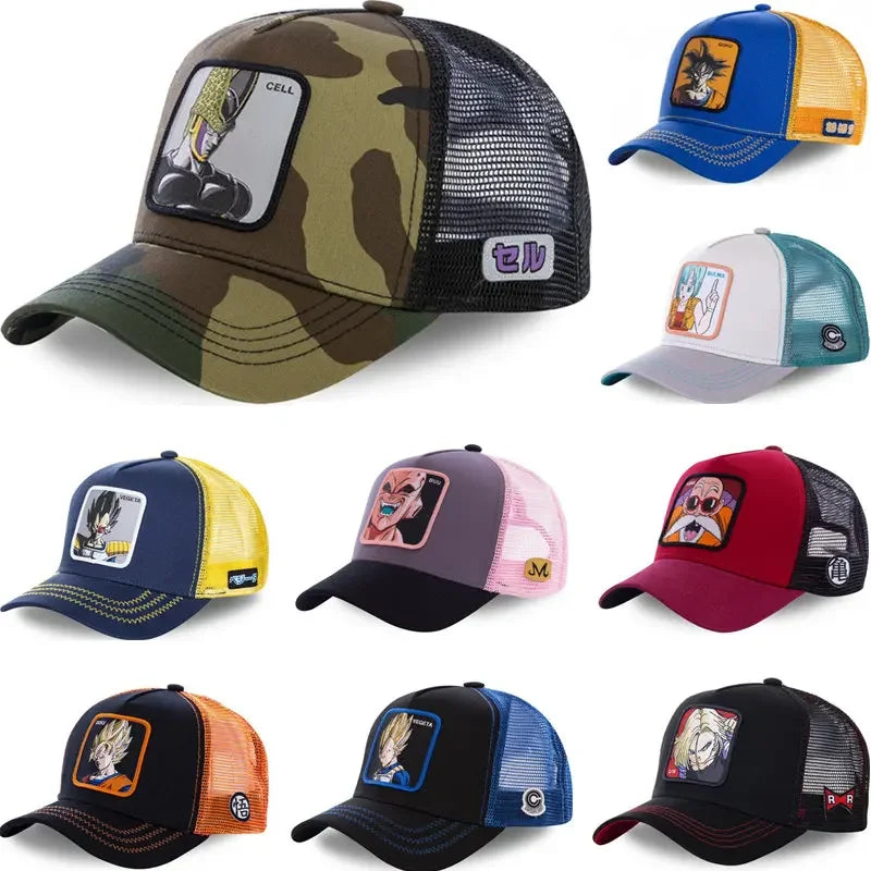 Cappellino da viaggio estivo Dragon Ball Buu Goku per uomo, con visiera, ricamo, stile hip-hop, visiera parasole, regolabile, in rete, tipo "trucker"