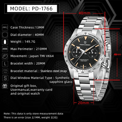 2026 New PAGANI DESIGN Retro Mens Watches Moon Quartz Watch For Men Speed Sports Chronograph AR Sapphire VK64 Clock Reloj Hombre