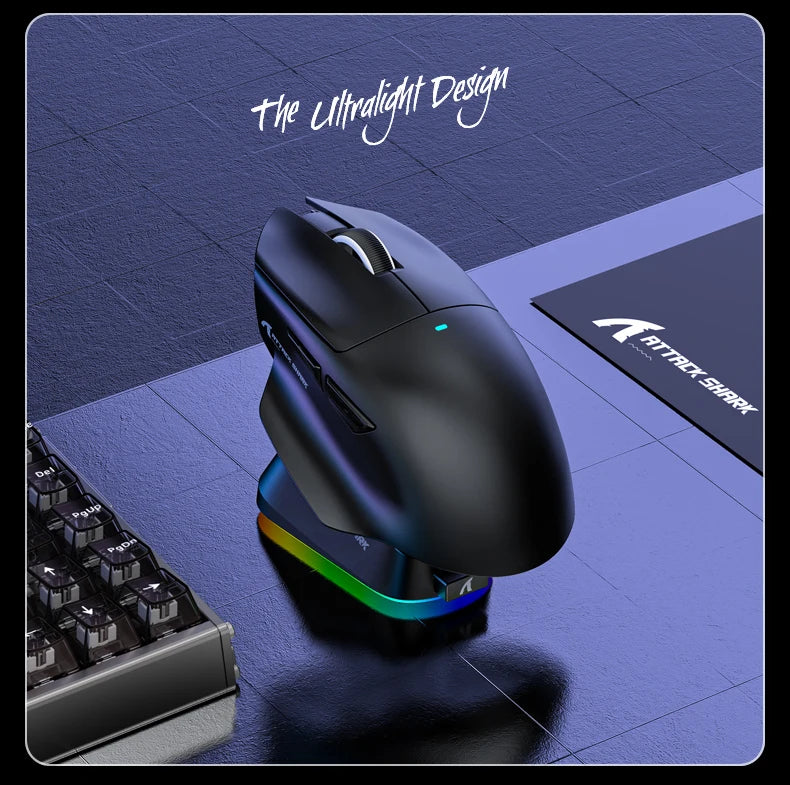 ATTACK SHARK V6 Wireless Gaming Mouse, Superlight RGB Gaming Mouse with Magnetic Charging Dock, PAW3311 Sensor, Tri-Mode Bluetooth Gaming Mouse
