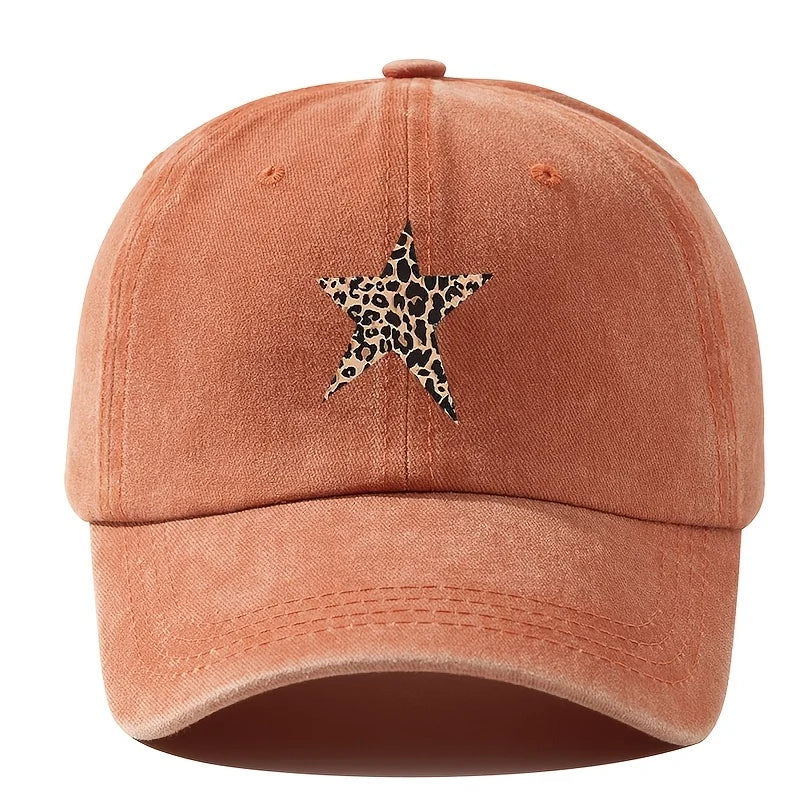 Retro imitation baseball cap with leopard print star design for leisure outdoor travel, fishing, and hiking