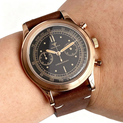 38mm Tandorio Retro Men's Watch Sport Watches Miyota OS20 Movement Chronograph Quartz Clock Black Dial Bubble Arched Glass