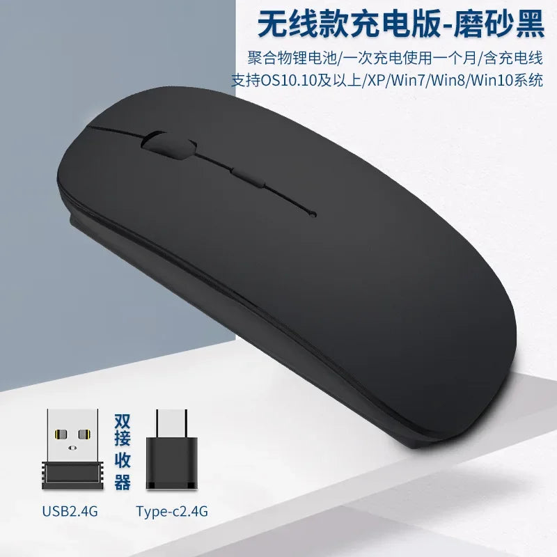 Rechargeable Type-C Wireless Mouse with USB Dual Receiver, Silent Ergonomic Wireless Mouse, Adjustable 1600 DPI Computer Mouse for Laptop & PC
