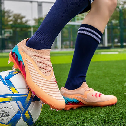 Football Shoes Men Quality Outdoor Training Soccer Boots Black White Long Spike Suitable for Teenager Boys Big Size