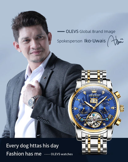 OLEVS 9910 Pánské hodinky Originální luxusní značka Vodotěsné Světélkující Automatické mechanické hodinky Hodinky s dvojitým kalendářem Krabička na hodinky Reloj
